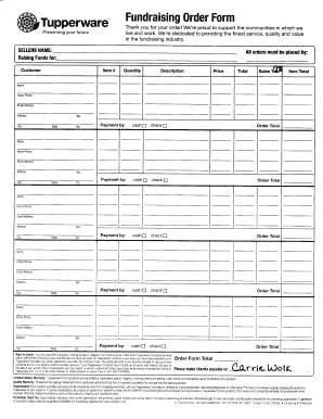 Tupperware Order Form Template